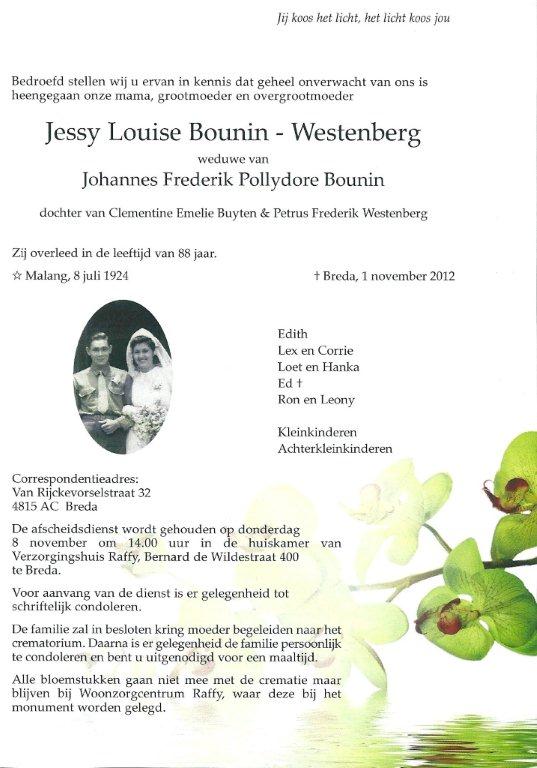 rouwkaart Jessy Bounin